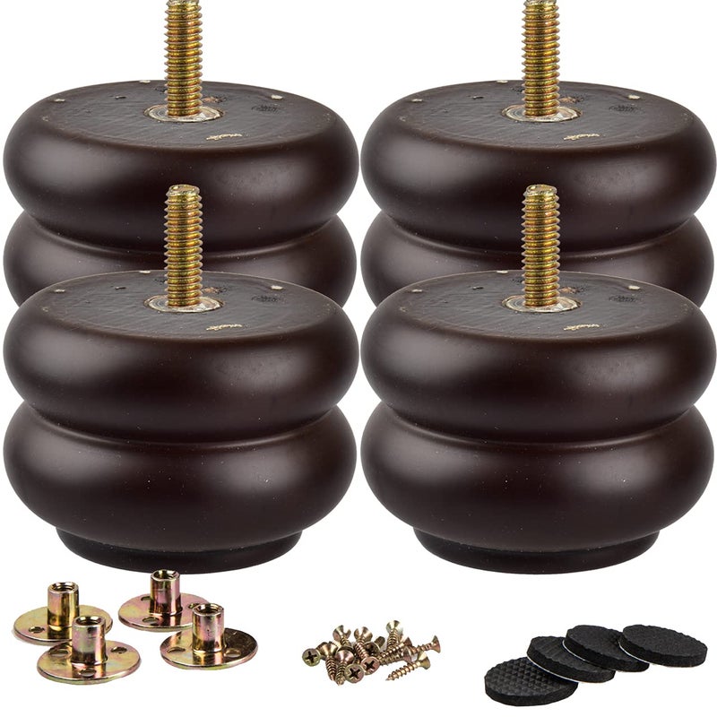 La Vane 3 Inch / 7cm Round Chunky Bun Feet - 4.5" Wide, 50% Wider for Maximum Stability & 1000LB Capacity - 4PCS Solid Wood Furniture Legs for Heavy Duty Sofa, Ottoman, Cabinet - Image 1
